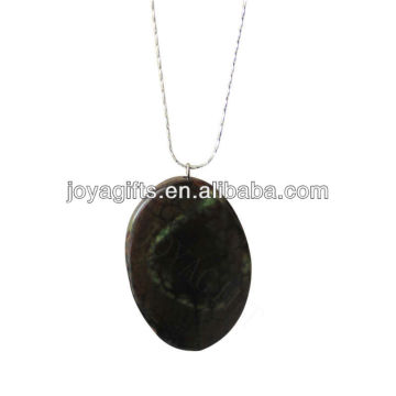 Natural black agate slice pendant necklace with silver chain